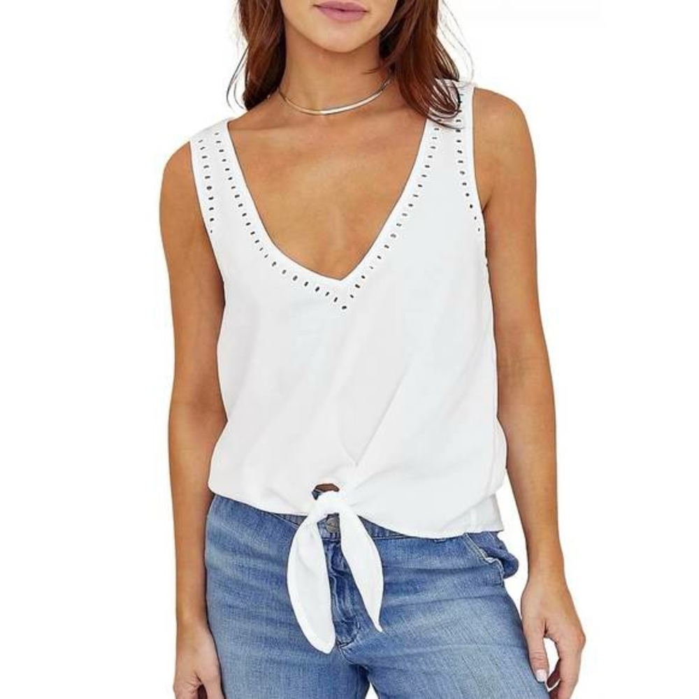 Cloth & Stone White Linen Tencel Tie-Front Tank Top – Flowy Summer Cami, Size XL